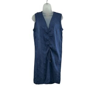 Sea New York Midi Dress Size 2 Blue Silk Sleeveless Scrunchy Front